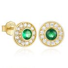 Elenza Goudkleurige Studs met Groene Smaragd en Zirkonia