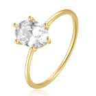 Elenza Thin .925 Zilveren Ring met Solitaire Ovalen Zirconia en Gouden Plating – 1mm