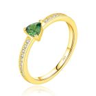 Elenza Zilveren Ring met Groene Driehoekige Steen en Zirkonia, Verguld met 18k Gouden Plating