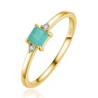 Elenza Zilveren Ring met Rechthoekige Groene Steen en Zirkonia, Verguld met 18k Gouden Plating