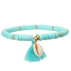 Enkelband Platte Kralen Schelp & Kwastje - Turquoise