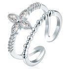 Gedraaide Zilverkleurige Dames Ring Edelstaal met Bloem Zirkonia