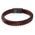 Gevlochten Leren Armband Heren Edelstaal Sluiting Bruin
