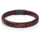 Gevlochten Leren Armband Heren Edelstaal Sluiting Bruin
