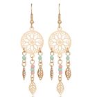 Goudkleurige dames oorbellen ronde oorhangers met kralen en blad