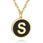 Goudkleurige Dames Schakelketting met Zwarte Kettinghanger Letter S