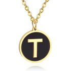 Goudkleurige Dames Schakelketting met Zwarte Kettinghanger Letter T