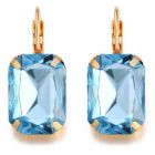 Goudkleurige oorbellen voor dames met een grote lichtblauwe steen