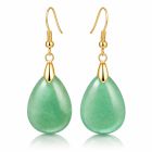 Goudkleurige Oorbellen voor Dames met Druppelvormige Groene Avonturijn Hanger