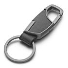 Grijskleurige Sleutelhanger Zwart Leer met Musketon