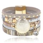 Grijze multicolor leren dames armband Ibiza stijl met bedels en studs