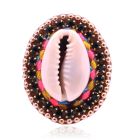 Handgemaakte verstelbare leren Boho ring multicolor met schelp en kristal