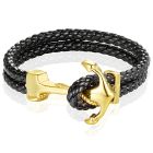Heren armband Leer Anker Mendes Goudkleurig Zwart 