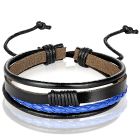 Heren armband Leer Zwart Blauw Verstelbaar Touw Multi armband