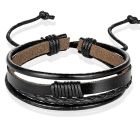 Heren armband Leer Zwart Verstelbaar Touw Multi armband