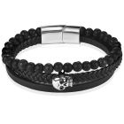 Heren armband Memphis Agaat Skull Gevlochten Leer Zwart