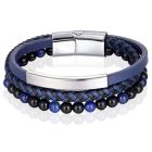 Heren armband Memphis Tijgeroog kraal gevlochten leer Zilverkleurig Blauw