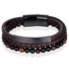 Heren armband Memphis Tijgeroog kraal gevlochten leer Zwart Bruin