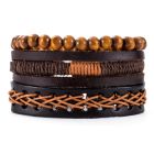 Heren armbanden Set Bruin Leer Touw Kralen
