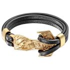 Leren armband Mannen Mendes Anker Leeuw Edelstaal Goudkleurig Zwart