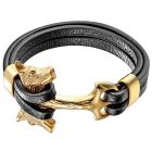 Leren armband Mannen Mendes Anker Wolf Edelstaal Goudkleurig Zwart