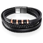 Leren heren armband Multi Mendes Edelstaal Zwart Rose