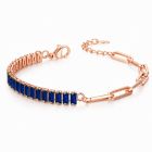 LGT JWLS Rosegoudkleurige Dames Schakelarmband met Donkerblauwe Zirkonia