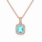 LGT JWLS Rosegoudkleurige Damesketting met Rechthoekige Lichtblauwe Zirkonia Hanger