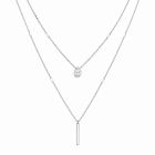 LGT JWLS Zilverkleurige 2-Laags Multilayer Ketting voor Dames met Witte Zirkonia en Staafhanger