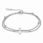 LGT JWLS Zilverkleurige Damesarmband van Edelstaal met Dubbele Ketting en Kruis