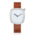 LGT JWLS Minimalistisch Dameshorloge - Bruine Lederen Band, Wit Uurwerk, Zilveren Behuizing