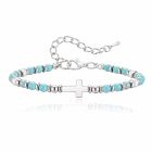 LGT JWLS Stalen Kralenarmband Kruis Turquoise