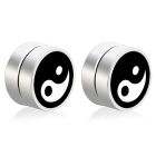 Magnetische heren oorbellen LGT Jewels Yin Yang Zwart Zilverkleurig 8mm