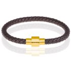 Memphis armband leer met edelstaal Donkerbruin Goudkleurig