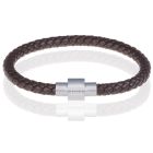 Memphis armband leer met edelstaal Donkerbruin Zilver