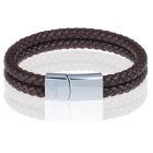 Memphis dubbele leren armband Bruin Zilver