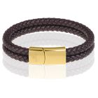 Memphis dubbele leren armband Donkerbruin Goudkleurig