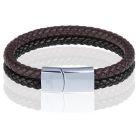 Memphis Dubbele leren armband Duo Color Zilver Zwart Bruin