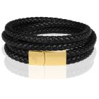 Memphis dubbele wrap armband Leer Zwart Goudkleurig