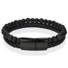 Memphis Heren armband zwart leer Agaat kralen Edelstaal magneet sluiting