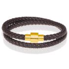 Memphis leren wrap armband Donkerbruin Goudkleurig