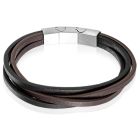 Mendes Heren armband Leer Edelstaal Verstelbaar Bruin Zwart Zilverkleurig