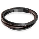 Mendes Heren armband Leer Edelstaal Verstelbaar Zwart Bruin