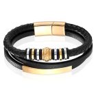 Mendes Jewelry Heren Armband - Zwart Leder met Bedels en Gouden Sluiting