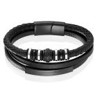 Mendes Jewelry Heren Armband - Zwart Leder met Zilveren Bedels en Zwarte Sluiting