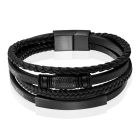 Mendes Jewelry Heren Armband van Roestvrijstaal en Echt Leder - Duurzaam Zwart met Schuifelementen