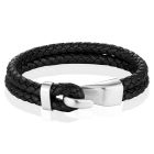 Mendes Jewelry Roestvrijstalen en Echt Lederen Heren Armband in Zwart en Zilver