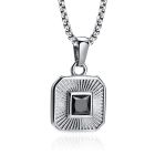 Mendes Ketting Vierkant met Zirkonia - Zilver & Zwart