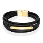 Mendes Lederen Armband voor Mannen - Goud, Met Graveerplaat en RVS Sluiting