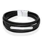 Mendes Lederen Armband voor Mannen - Zilver, Met Graveerplaat en RVS Sluiting